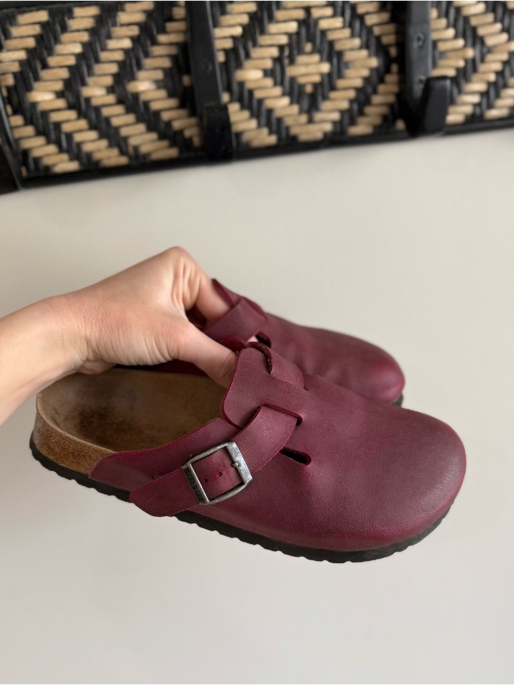Birkenstock Burgundy Leather Clogs